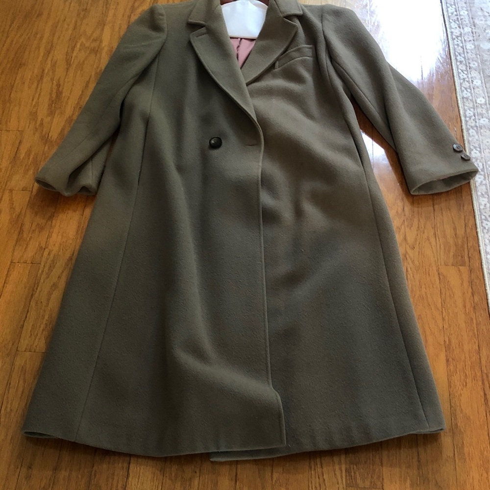 Laura Ashley taupe long 100% wool Coat with Notched Lapel